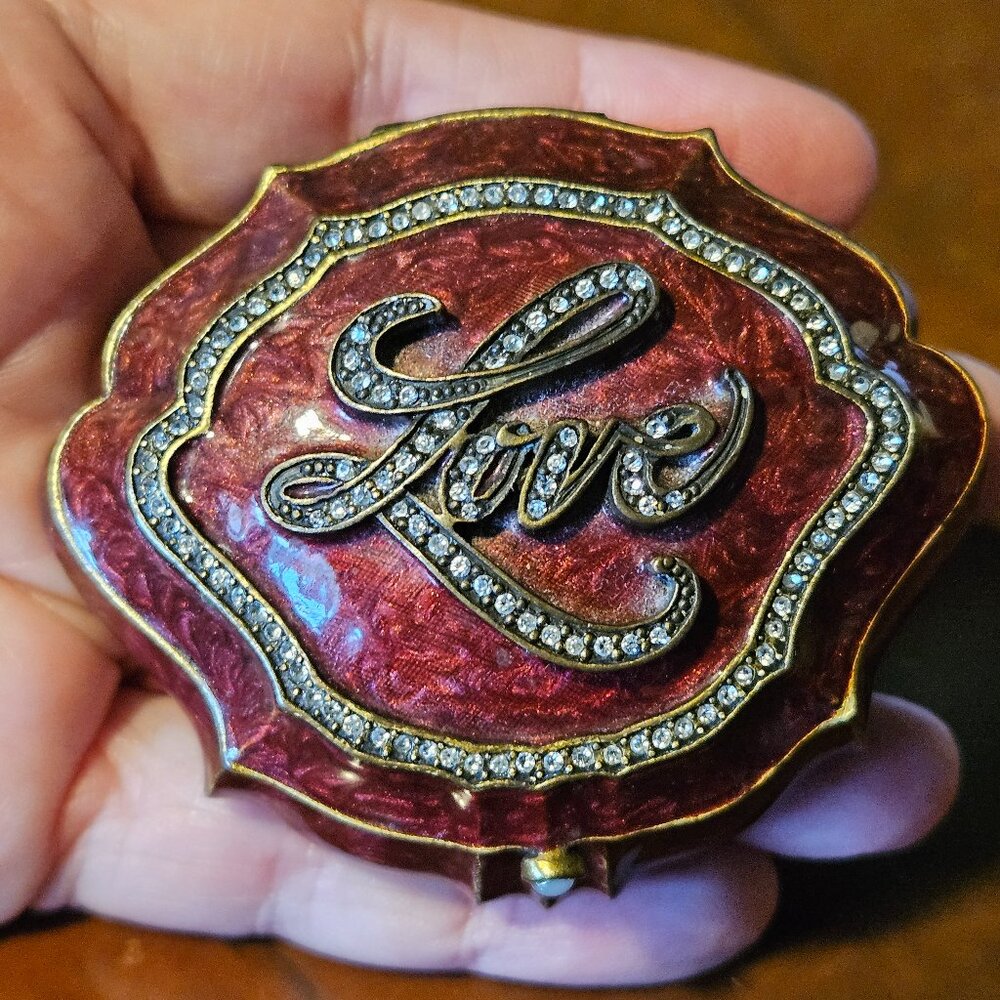 RARE JAY STRONGWATER VICTORIAN ENAMEL CRYSTAL JEWELRY VANITY COVERED BOX DISH